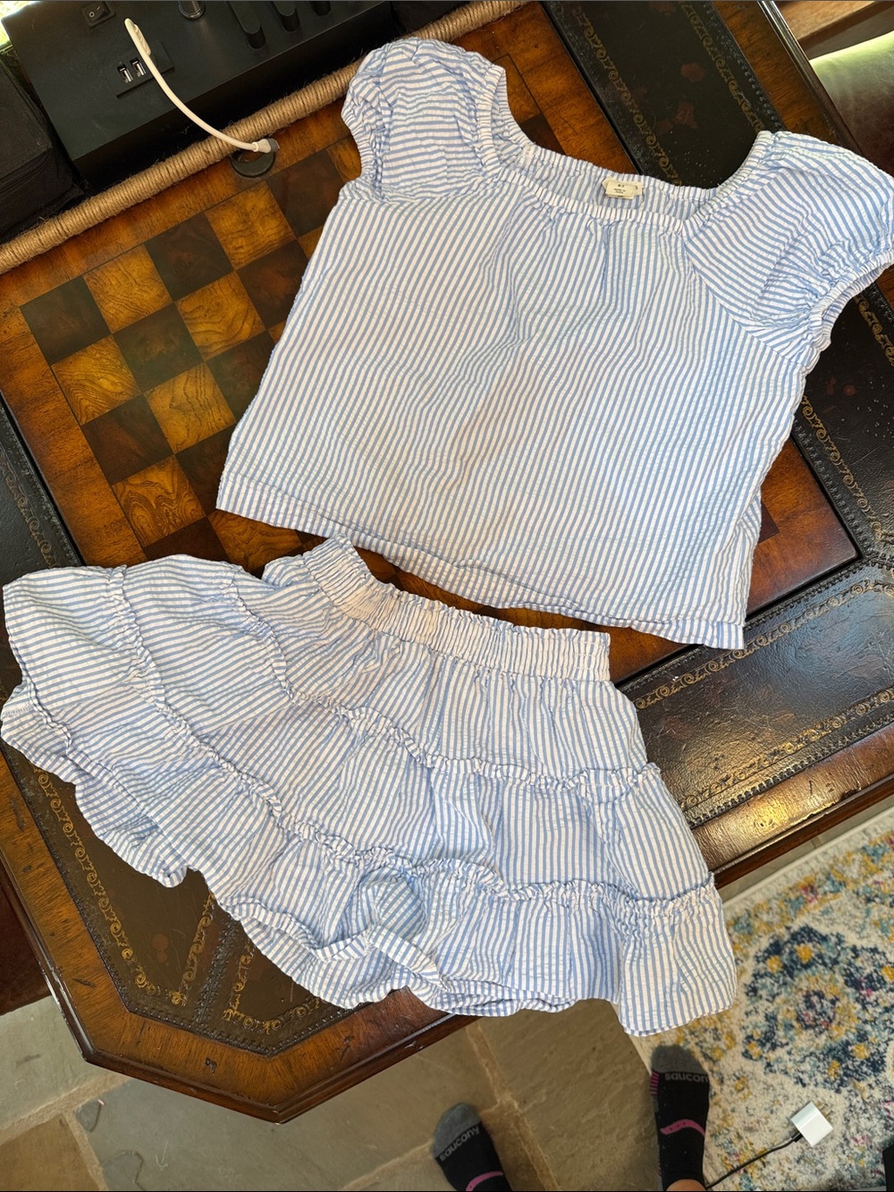 Crewcuts Light Blue & White Striped Ruffle Skirt Set